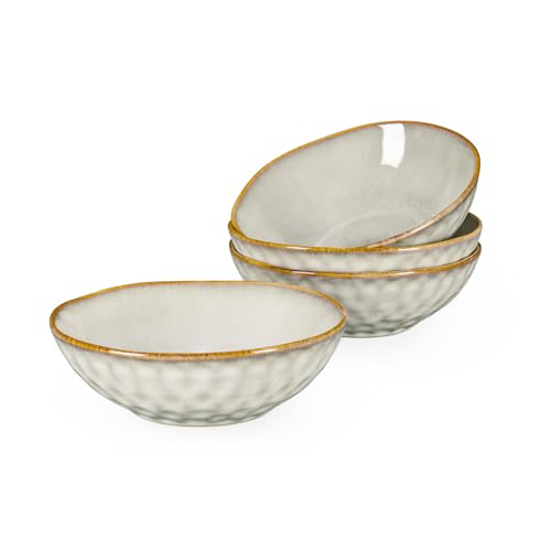 Müslischalen Steingut, 4-teiliges Schalen Set - 750ml, Bowl Schüssel Set/Suppenschüsseln Keramik/Schalen Ramen, Suppen Teller Set Beige - Bowl Schüssel für 4 Personen von Henten Home