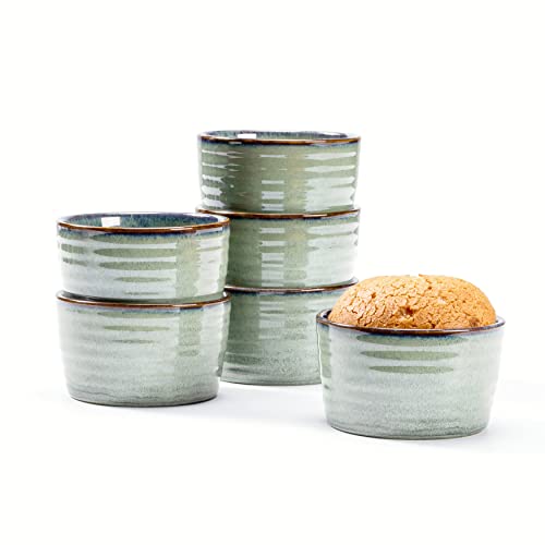 Henten Home Souffle Förmchen, Porzellan Schälchen Grün für 6 Personen - Mini Auflaufform Reaktive Glasur Grün, Dessertschalen Porzellan Backofenfest für Ofenfest Mikrowelle - 240ml von Henten Home