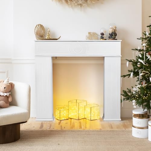 Henunem Kamingehäuse Dekokamin Kaminkonsole mit Stauraum Modernes Design kaminkonsole Weiss- Wohndekoration Wohnzimmer von Henunem