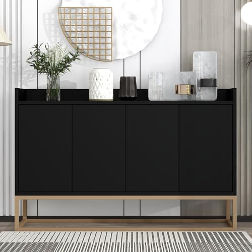 Sideboard mit 4 Türen, Griffeloser Buffetschrank,Standschrank mit Gold Farben Beine Sideboard, Moderner Stauraum-Kabinet für Schlafzimmer,Wohnzimmer, Esszimmer und Küche, Schwarz, 120 x 30 x 80 cm Sideboard mit 4 Türen, Griffeloser Buffetschrank,Standschrank mit Gold Farben Beine Sideboard, Moderner Stauraum-Kabinet für Schlafzimmer,Wohnzimmer, Esszimmer und Küche, Schwarz, 120 x 30 x 80 cm von Henunem