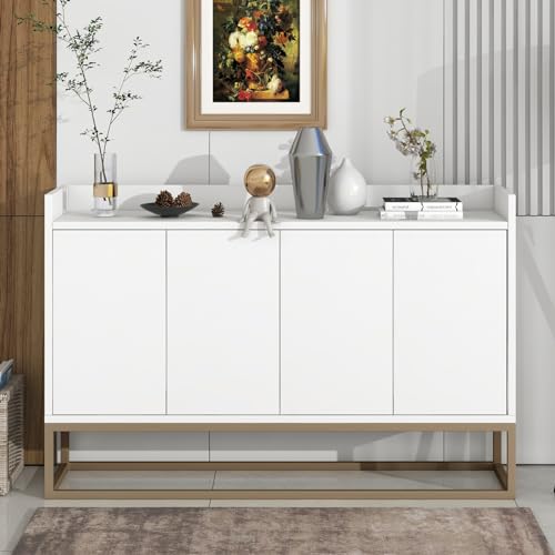 Sideboard mit 4 Türen, Griffeloser Buffetschrank,Standschrank mit Gold Farben Beine Sideboard, Moderner Stauraum-Kabinet für Schlafzimmer,Wohnzimmer, Esszimmer und Küche,Weiß, 120 x 30 x 80 cm Sideboard mit 4 Türen, Griffeloser Buffetschrank,Standschrank mit Gold Farben Beine Sideboard, Moderner Stauraum-Kabinet für Schlafzimmer,Wohnzimmer, Esszimmer und Küche,Weiß, 120 x 30 x 80 cm von Henunem