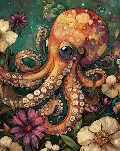 Henypt Kreuzstich Set Vorgedruckt, Oktopus Und Blumen 11 Ct Kreuzstich Stickpackungen,Stickbilder Vorgedruckt Kreuzstich Für Wandkunst-Heimdekoration Henypt Kreuzstich Set Vorgedruckt, Oktopus Und Blumen 11 Ct Kreuzstich Stickpackungen,Stickbilder Vorgedruckt Kreuzstich Für Wandkunst-Heimdekoration von Henypt