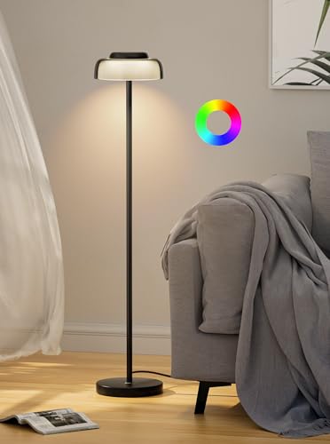 Henzin LED Stehleuchten für Wohnzimmer und Schlafzimmer Lesebeleuchtung Dimmbare Stehlampe mit stufenloser Dimmung RGB Farbwechsel Moderne Standardleuchten (Schwarz) von Henzin