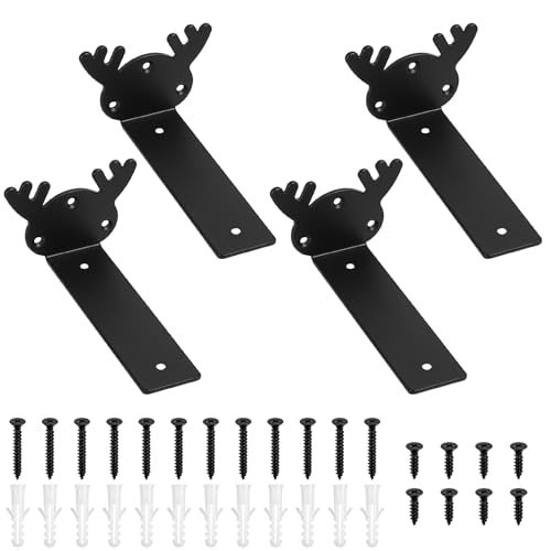 4 Stk Schwimmende Regalhalter, Schwarze Metall Regalwinkel Schwerlastträger, Unsichtbare L Wandhalterung Wandträger Wandwinkel für zimmer, Büro, Küchen (Geweih-Stil, Schwarz 150MM) von Heozhuyi