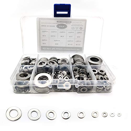 684 Stück Flach Unterlegscheiben, Beilagscheiben Sortiment Set, Flach und Sicherungsscheiben, Edelstahl Flache Federringe - M2 M2.5 M3 M4 M5 M6 M8 M10 M12 von Heozhuyi