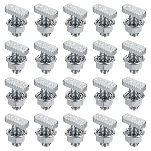 Hammerkopfschrauben m8x20, 20 Stk T-Nut-Schiebe-Schrauben mit 20 Stk Flanschmuttern Sechskantmuttern, T-Nut Bolzen, Gewächshaus Schrauben für PV Module Photovoltaik-Aluprofil Gewächshaus von Heozhuyi