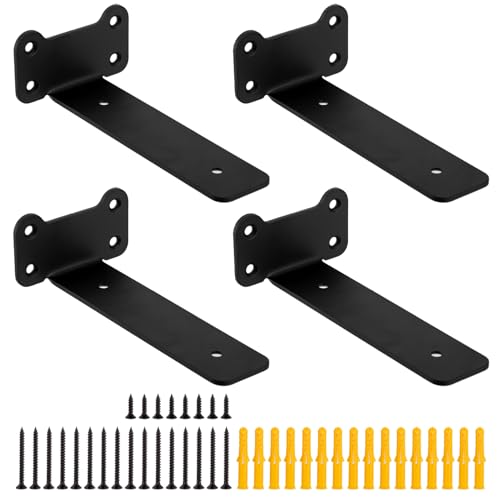 4 Stk Schwimmende Regalhalter, Schwarze Metall Regalwinkel Schwerlastträger, Unsichtbare L Wandhalterung Wandträger Wandwinkel für zimmer, Büro, Küchen (Katzenohr-Stil, Schwarz 150MM) von Heozhuyi