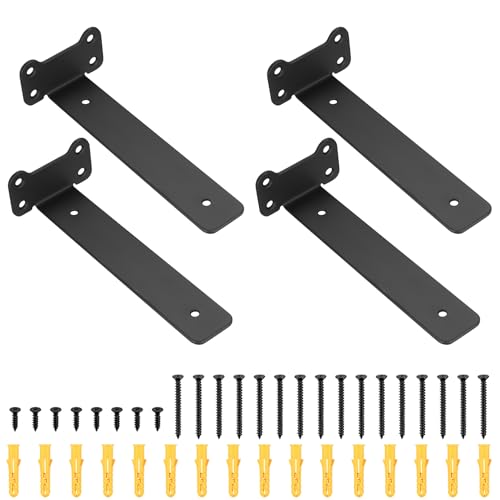 4 Stk Schwimmende Regalhalter, Schwarze Metall Regalwinkel Schwerlastträger, Unsichtbare L Wandhalterung Wandträger Wandwinkel für zimmer, Büro, Küchen (Katzenohr-Stil, Schwarz 200MM) von Heozhuyi