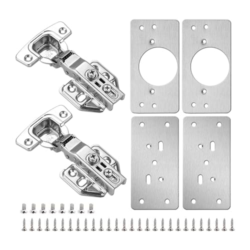 Heozlion 4er-Pack Schrankscharniere-Reparaturplatte mit 2er-Packung Kompletter Overlay-Schrankscharniere mit Sanftem Schließen – Scharnier-Reparatursatzplatte für Den Schrank, Einfache Installation von Heozlion