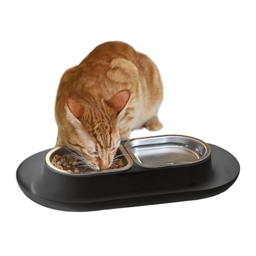 Hepper NomNom - Auslaufsichere erhöhte Katzennäpfe für Futter und Wasser - Schnurrhaare Relief Katzennapf + erhöhte Katzenfutterschalen: EIN sicherer Katzennapf für unordentliche Katzen - Edelstahl von Hepper