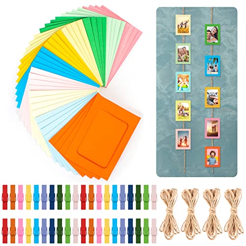 40 Pcs Papier Fotorahmen, 11.5*15.5cm Papier Bilderrahmen mit 40 Stk Holzklammern 4Pcs 2M Hanfseile, Papier Bilderrahmen Set, DIY Papierrahmen Wand Dekoration für Kindergeburtstag Hochzeit Weihnachten von Heqishun