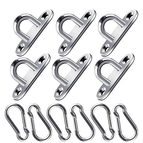 Augplatte Oblong Pad Edelstahl M5 und Karabinerhaken 12 Stück Feuerwehrkarabiner Karabinerhaken Decksplatte Deckauge Sonnensegel Boxsack Halterung Befestigung Sling Trainer von Heqishun