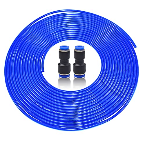 Her Kindness Pneumatikschlauch - Flexibler Druckluftschlauch 10M Außen 6mm × Innen 4mm, Blau PU Pneumatic Polyurethane Schlauch mit 2 Stück Pneumatikverbinder von HERKINDNESS
