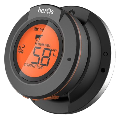 HerQs Dome - Grillthermometer - Bluetooth Fleischthermometer - incl. 2 sondes - Digitales Thermometer - Mit App und Temperaturalarm - bis zu 4 Sonden - Für Ofen, Grill, Pfanne, Heißluftfritteuse von HerQs
