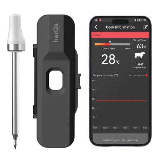 HerQs Pin Probe - Grillthermometer - Kabelloses Fleischthermometer - Kerntemperaturmesser - bis zu 500°C - 100m Bluetooth - Meater - Für Grill, Ofen, Pfanne, Heißluftfritteuse und Sous-Vide von HerQs