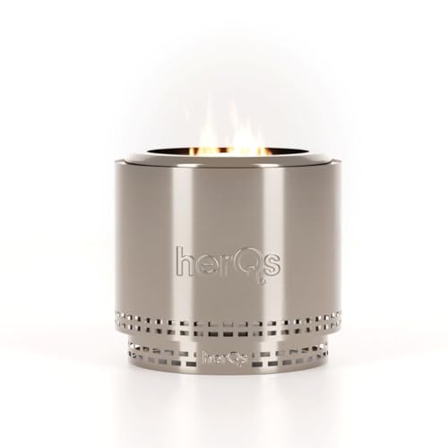 HerQs Smokeless Firepit Blaze - Rauchfreie Feuerschale für mittlere und große Gärten - minimaler Rauch - aus gebürstetem Edelstahl - ø49,5 x 36H cm - mit Carrycase und Aschenbecher von HerQs