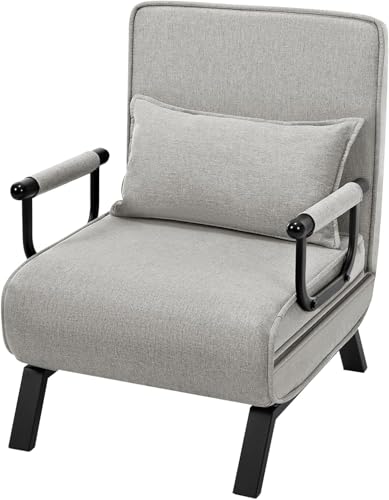 Gästebett Für Verstellbarer Rückenlehne Schlafsofa mit Bettfunktion Schlafsessel mit bettfunktion,Platzsparendes Gästebett Wohnzimmer Schlafzimmer, Balkon Metallrahmen Leinen (Hellgrau) von HerYinger