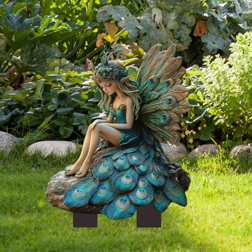 HerYinger Baum Elfe Gartenstecker Dekoration Acryl 2D Ornamente Pflanze Lustige Gartenfiguren Baumstecker Gartenschilder Blumenstecker Frühlingsdeko für Hof Rasen Terrasse (Pfauenfee) von HerYinger