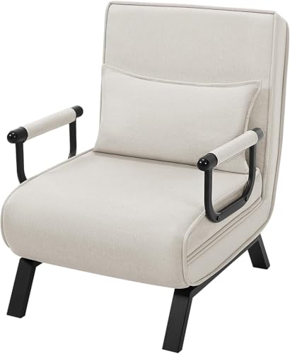 HerYinger Gästebett Für Verstellbarer Rückenlehne Schlafsofa mit Bettfunktion Schlafsessel mit bettfunktion,Platzsparendes Gästebett Wohnzimmer Schlafzimmer, Balkon Metallrahmen Leinen (Beige) von HerYinger