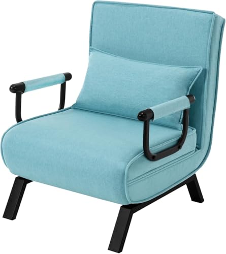HerYinger Gästebett Für Verstellbarer Rückenlehne Schlafsofa mit Bettfunktion Schlafsessel mit bettfunktion,Platzsparendes Gästebett Wohnzimmer Schlafzimmer, Balkon Metallrahmen Leinen (Blau) von HerYinger