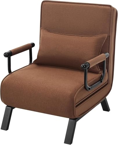 HerYinger Gästebett Für Verstellbarer Rückenlehne Schlafsofa mit Bettfunktion Schlafsessel mit bettfunktion,Platzsparendes Gästebett Wohnzimmer Schlafzimmer, Balkon Metallrahmen Leinen (Braun) von HerYinger