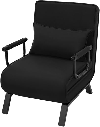HerYinger Gästebett Für Verstellbarer Rückenlehne Schlafsofa mit Bettfunktion Schlafsessel mit bettfunktion,Platzsparendes Gästebett Wohnzimmer Schlafzimmer, Balkon Metallrahmen Leinen (Schwarz) von HerYinger