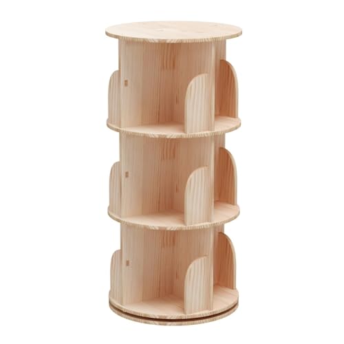 HerYinger Rotating Bookcase, Standing Shelf 360 Degree Storage Shelf for Children and Adults Multifunctional Bookcase Solid Wood (3 böden) von HerYinger