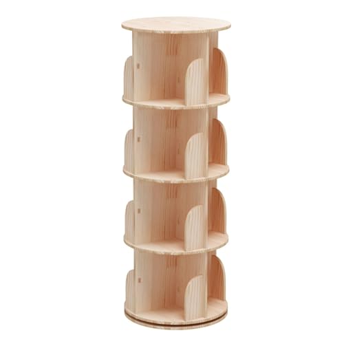 HerYinger Rotating Bookcase, Standing Shelf 360 Degree Storage Shelf for Children and Adults Multifunctional Bookcase Solid Wood (4 böden) von HerYinger