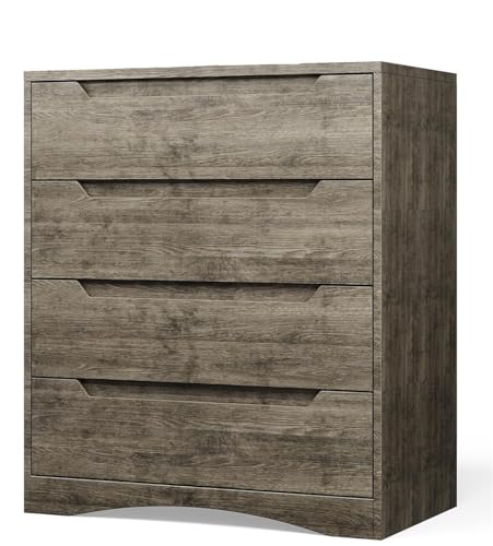 HerYinger Schlafzimmer Kommode mit 4 Geräumige Schubladen Schrank mit Schubladen mit Ausgeschnittenen Griffen und Kippsicherung Schubladenschrank Ideal für Wohnzimmer (Dunkelgrau) von HerYinger