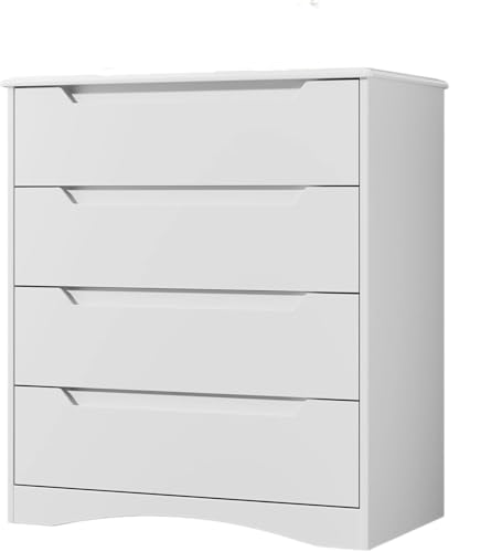 HerYinger Schlafzimmer Kommode mit 4 Geräumige Schubladen Schrank mit Schubladen mit Ausgeschnittenen Griffen und Kippsicherung Schubladenschrank Ideal für Wohnzimmer (Weiß) von HerYinger