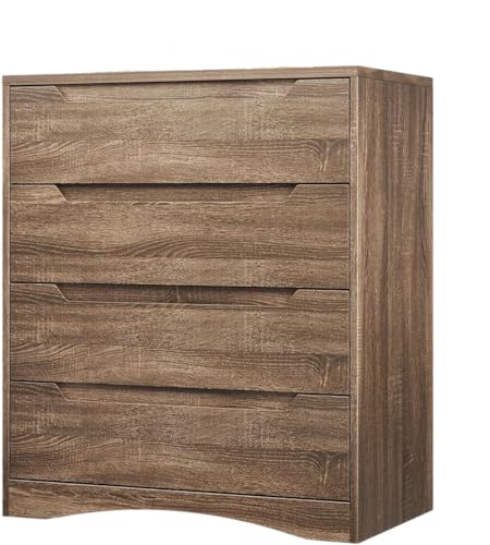 Schlafzimmer Kommode mit 4 Geräumige Schubladen Schrank mit Schubladen mit Ausgeschnittenen Griffen und Kippsicherung Schubladenschrank Ideal für Wohnzimmer (Hellgrau) von HerYinger