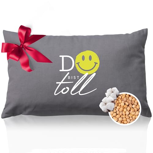 HERBALIND Kirschkernkissen DU BIST TOLL mit Smiley – Wärmekissen für Mikrowelle Motivierendes Wohlfühlgeschenk in modernem Grün für sie und ihn - Ideal für Kinder, Teenager, Freunde - Grau 30x20 cm von Herbalind