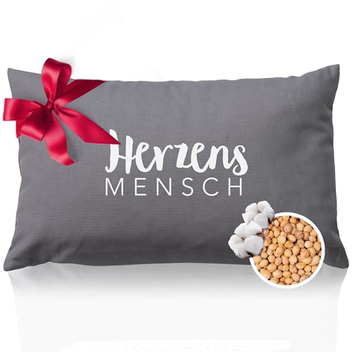 HERBALIND Kirschkernkissen HERZENSMENSCH – Wärmekissen für Mikrowelle als wärmendes persönliches Geschenk für geliebte Menschen - Geschenke zum Geburtstag Muttertag Vatertag - Grau 30x20 cm von Herbalind