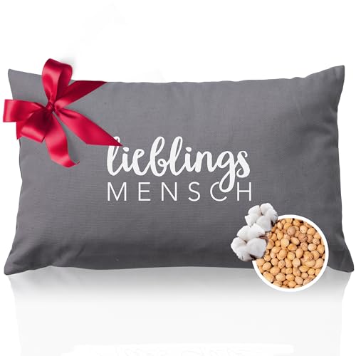 Herbalind Kirschkernkissen LIEBLINGSMENSCH – Hochwertiges Wärmekissen für Mikrowelle als Geschenk für deinen Partner oder Beste Freundin - BFF, Freundin, Geburtstagsgeschenk - Grau 30x20 cm von Herbalind
