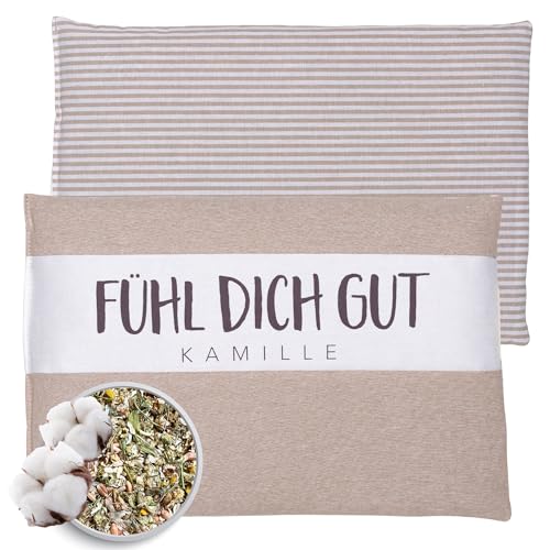 Herbalind Fühl Dich Gut Kräuterkissen Heublumenkissen, Lavendelkissen, Körnerkissen - Aromakissen Wärmekissen Dekokissen mit Füllung ätherische Öle, Geschenkidee, 20x30 cm (Kamille) von Herbalind