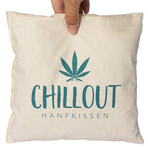 Herbalind Hanfkissen Chillout Kräuterkissen Schlaf Dekokissen mit Füllung - Duftkissen mit getrockneten Hanfblättern, Bezug 100% Baumwolle Geschenk als Duftkissen, Schlafkissen, Aromakissen, 21x21 cm von Herbalind