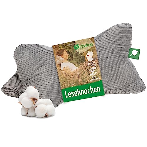 Herbalind Leseknochen Nackenrolle 40x18 cm Cord Design - 100% Baumwolle Cordstoff robust und waschbar - ergonomisches Nackenkissen als Lesekissen zum Relaxen, Lesen - für Tablet - grau von Herbalind