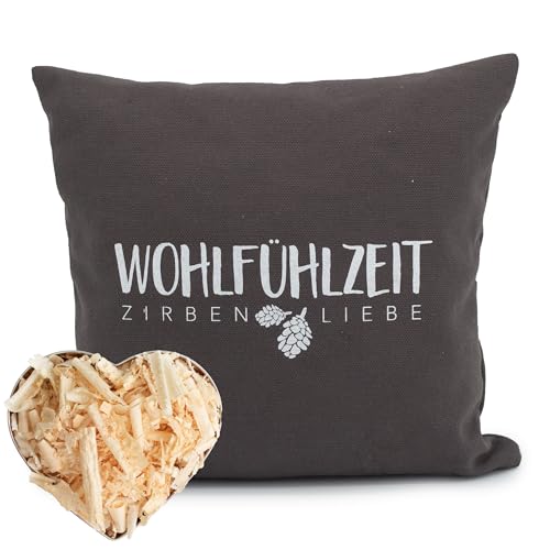 Herbalind Zirbenkissen Graz mit Reißverschluss hochwertige Zirbenflocken - Bezug aus 100% Baumwolle ohne Zusatzstoffe - Duftkissen, Zierkissen, Farbe anthrazit, Geschenk Frauen 40x40cm von Herbalind