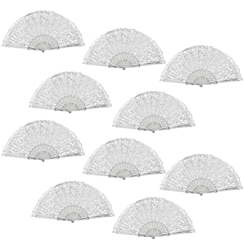 10 Stück Handfächer Spitze Hochzeitsfächer, Faltbare Fächer Hochzeit Fächer Spanisches Handheld Fächer Gastgeschenk Tanzfächer für Hochzeiten Fasching Party,Weiss von Herbests