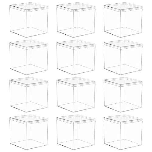 Herbests 12 Stück Geschenkbox, 5.5x5.5x5.5cm Kleine Klare Box für Gastgeschenk Durchsichtig Quadratische Acrylbox mit Deckel Aufbewahrungsbox Schmuck, Vitrine, Aufbewahrung Süßigkeiten Verpackung von Herbests
