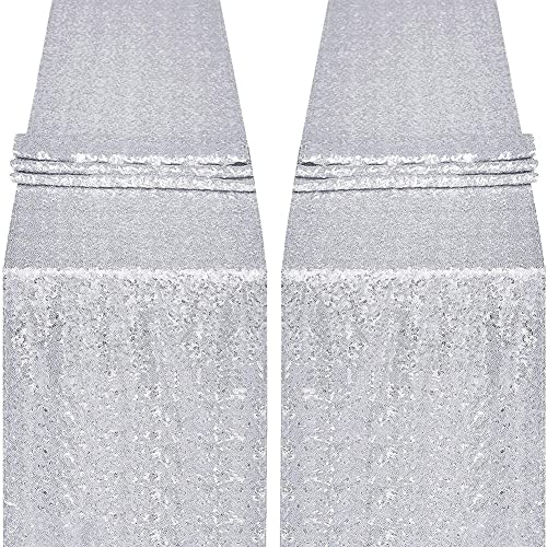 2 Stück Pailletten Tischläufer, 30*275CM Shimmer Glitzer Tischläufer Pailletten Tischdecke Modern Esstisch Läufer Wohnkultur Weihnachts Tischläufer für Hochzeit,Thanksgiving, Event Party,Silber von Herbests