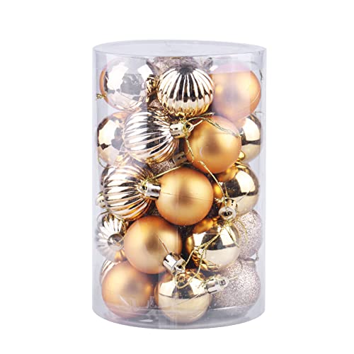 4CM Weihnachtskugeln für Weihnachtsbaum, 34 Stück Mini Weihnachten Hängende Kugeln Kunststoff Christbaumkugeln Baumschmuck Ornamente Weihnachtsbaumschmuck für Neujahr, Party Dekoration,Gold von Herbests