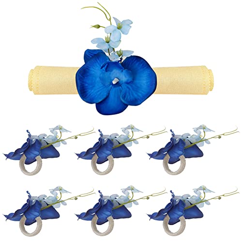 6er Set Blumen Serviettenringe,Künstliche Blumen Serviettenringhalter Serviettenschlaufenschnalle Tischdekoration Serviettenhalter für Hochzeitsfeier Abendessen Jubiläum Esstischdekoration,Blau von Herbests