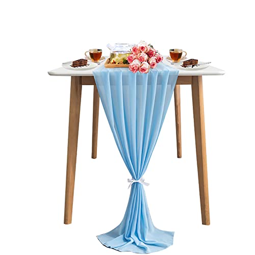 70 X 300 cm Chiffon Tischläufer, Romantischer Hochzeitsläufer Modern Tischdecke Tischdeko Schminktischläufer Bauernhaus Tabletop Dekor Tischdekoration für Hochzeiten Party Geburtstag,Hellblau von Herbests