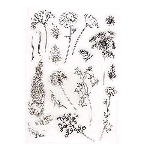 Blumen Blätter Clear Stamps, Schöne Blumen Silikonstempel Transparente Siegel Silikonsiegel Klare Stempel für Kartenherstellung Dekoration und DIY Sammelalbum Werkzeuge Fotoalbum Dekor von Herbests