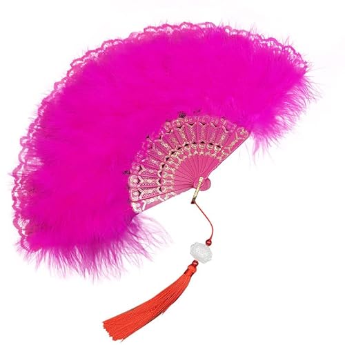 Damen Fächer Feder,20er Jahre Vintage-Stil mit Marabou-Feder Hochzeitsfächer Faltfächer Tanzfächer Spanische Viktorianischen Faltbhandfächer Damen Kostüm Tanzpartys Flapper Zubehör für Frauen,Rose von Herbests