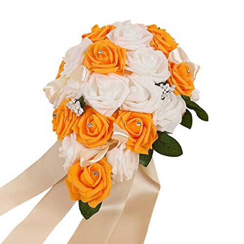 Handgemachte Brautstrauß Hochzeit Blumenstrauß Gefälschte Rose Braut Bouquet Blume Künstlich Blume Strass Braut Brautjungfern Hochzeitsblumenstrauß Handstrauß Künstlicher Rosenstrauß Dekoration von Herbests