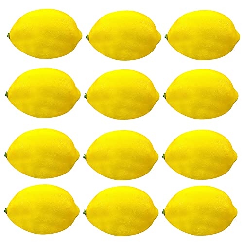 Herbests 12 Stück Künstliche Gelb Zitrone Deko Simulation Lebensechte Simulation gelbe Zitrone Gefälschte Früchte Obst Party Festival Dekoration Zitrone Simulation Obst für Haus, Küche Dekoration von Herbests