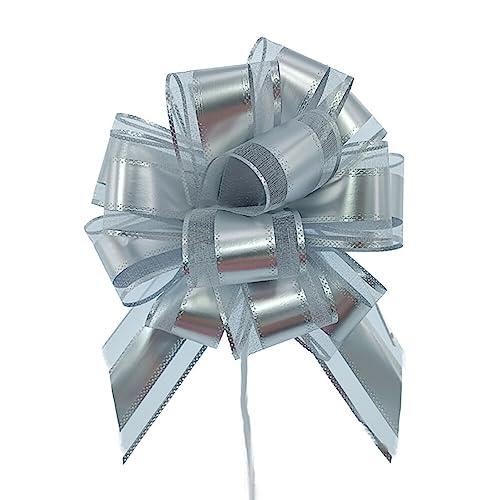 Herbests 20 Stück Geschenkschleifen, Ziehschleife Geschenkschleife,Dekoschleife,Dekoration Geschenkverpackung Polyband Dekoschleife für Hochzeit Geburtstage Auto Deko Weihnachtsdeko,Silber von Herbests