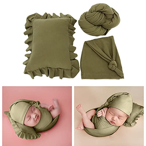 Herbests 3 Stück Baby Neugeborenen Foto Requisiten Wraps & Baby Hut & Kissen-Set,DIY Baby Foto Prop Stretch Wraps Fotografie Hut Newborn Baby Wrap Decke Baby Kostüm Fotoshooting für 0-6 Monate Baby von Herbests